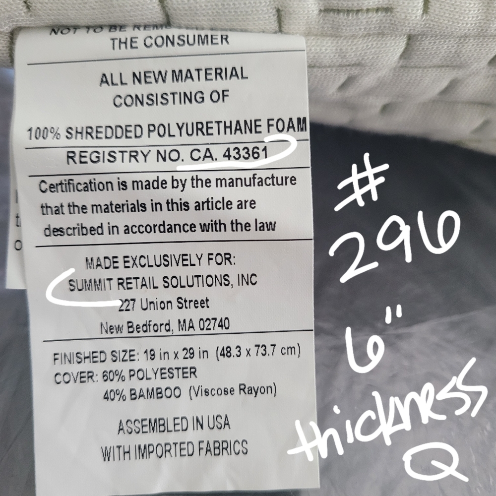 Bamboo #296 Pillow 6" Shredded Memory Foam Soft Zip Cover Costco - Picture 11 of 15